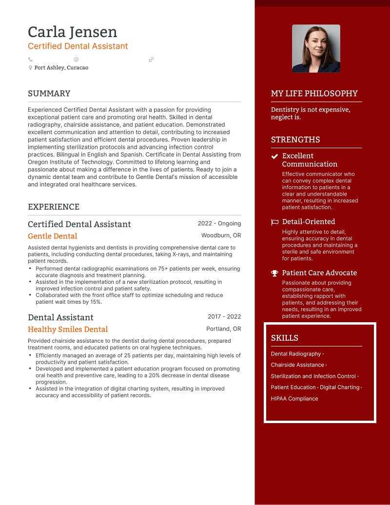 Phần kỹ năng trong CV phụ tá nha khoa