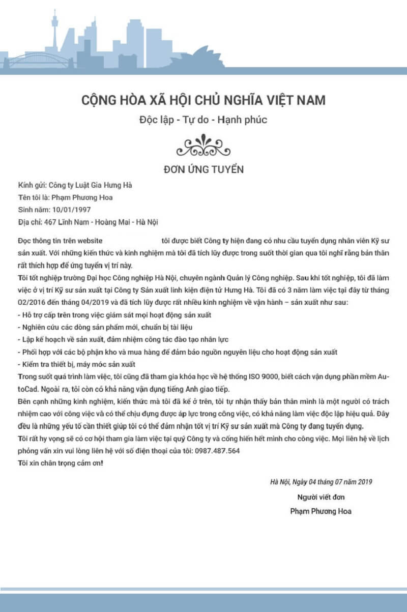 Một số lưu ý khi viết đơn xin việc