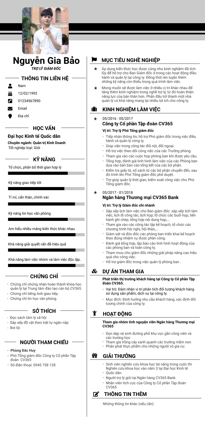 Bố cục cơ bản cần có của CV Thư ký - Trợ lý 