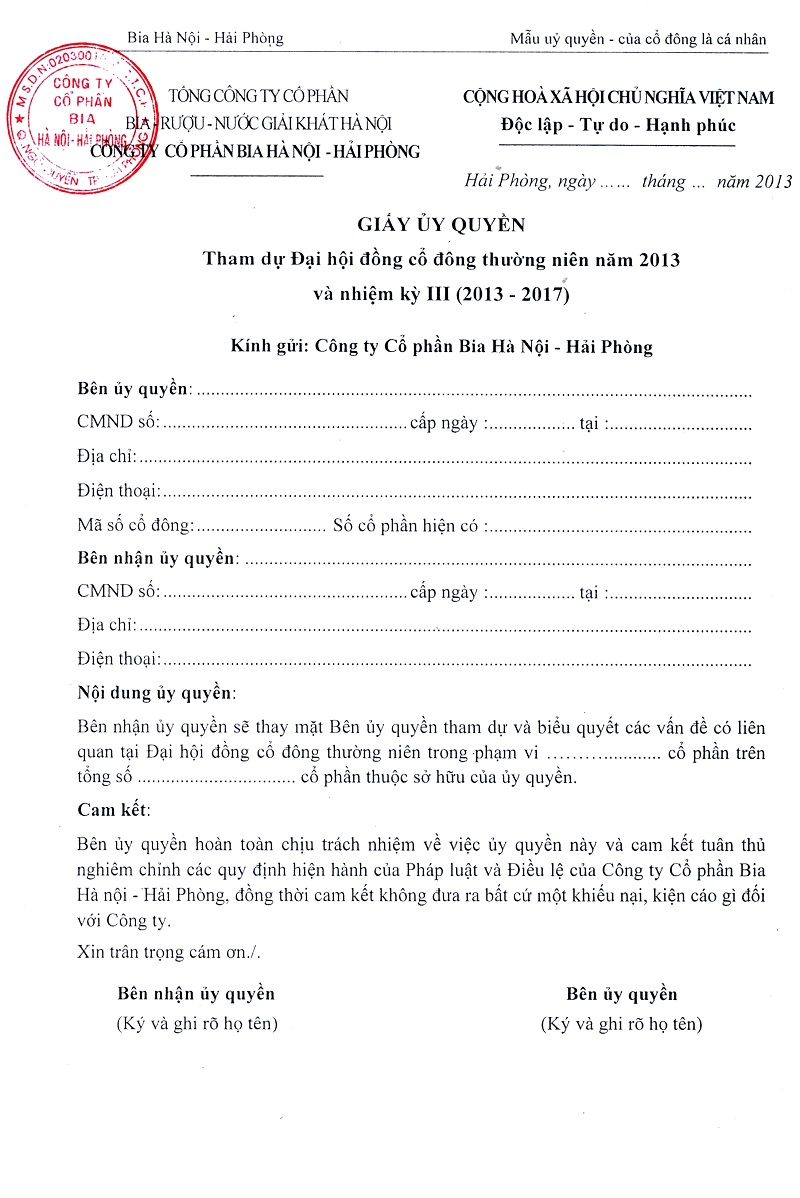 Mẫu giấy ủy quyền