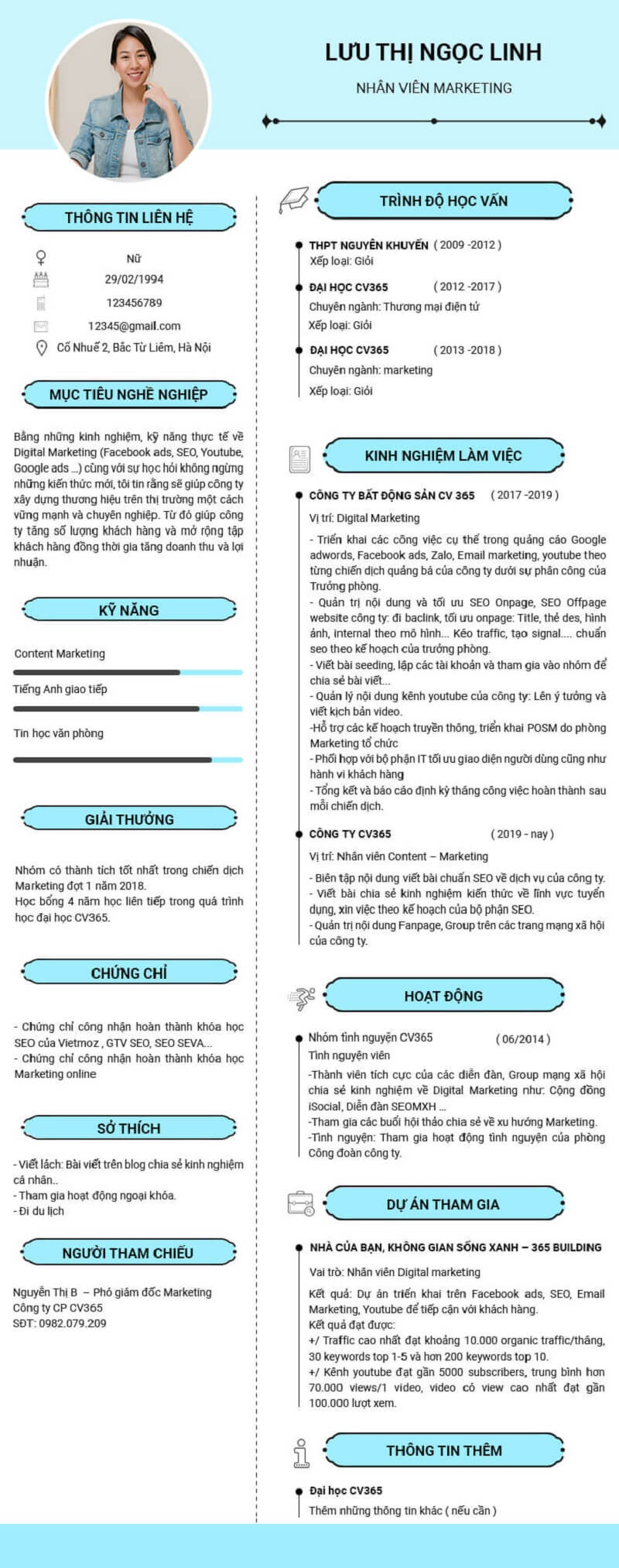 Mẫu CV ngành marketing