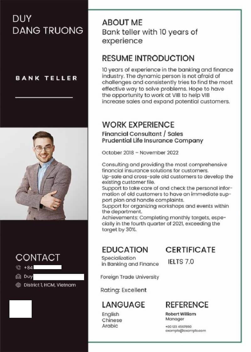 Mẫu CV ứng tuyển ngân hàng VIB