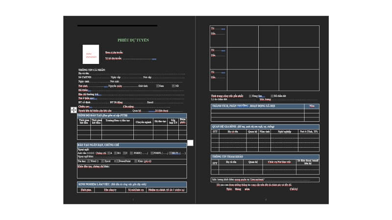 Mẫu CV - phiếu dự tuyển ngân hàng Vietcombank