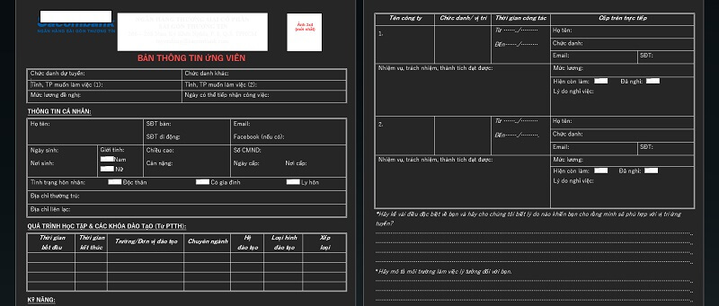 Mẫu CV Sacombank mới nhất