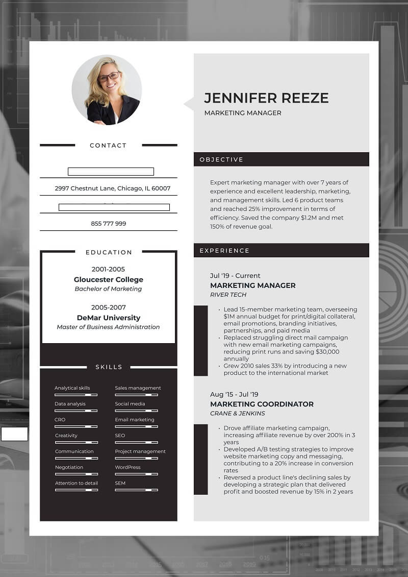 Mẫu CV of Marketing Manager phong cách chuyên nghiệp