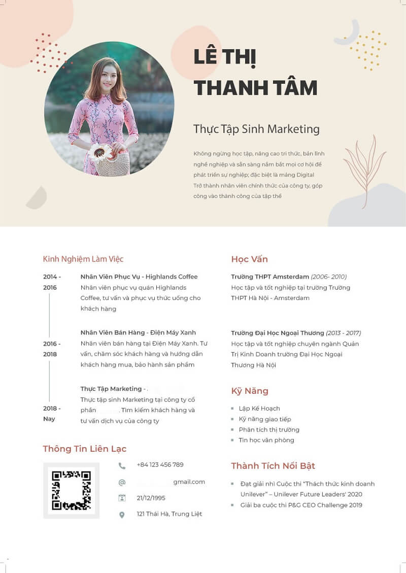 Mẫu CV digital marketing intern