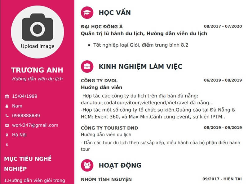 Tải mẫu CV hướng dẫn viên du lịch