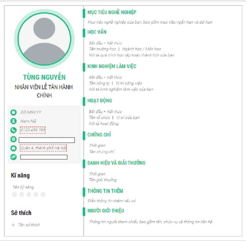 Mẫu CV lễ tân hành chính - văn phòng phong cách tối giản