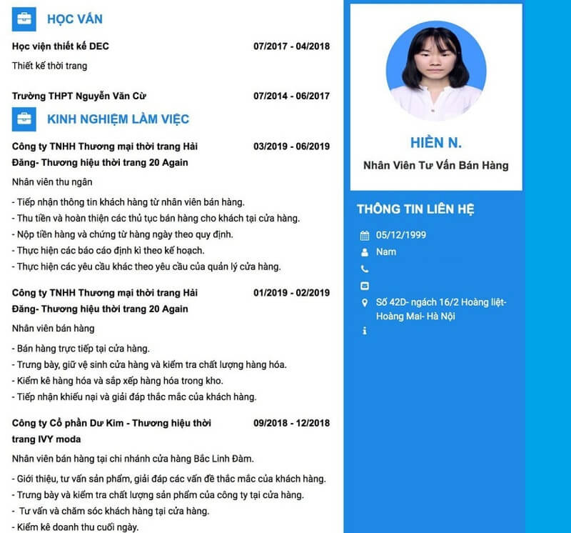 Trình độ học vấn trong CV shop quần áo