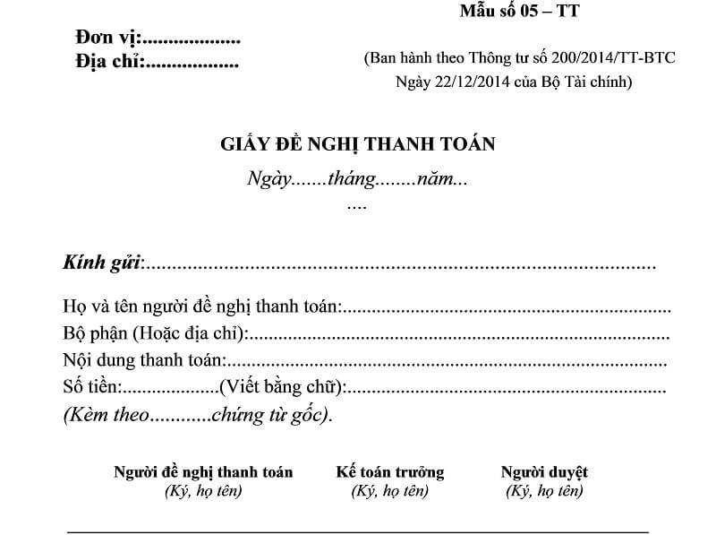 Mẫu đề nghị thanh toán công nợ