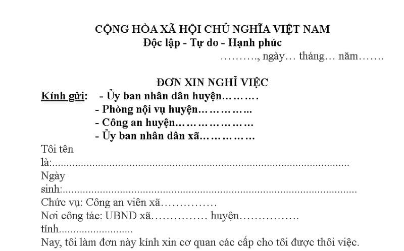 Mẫu đơn xin nghỉ việc công an viên