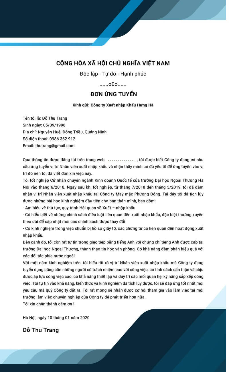 Mẫu đơn xin việc hoàn hảo đủ tiêu chuẩn công chứng