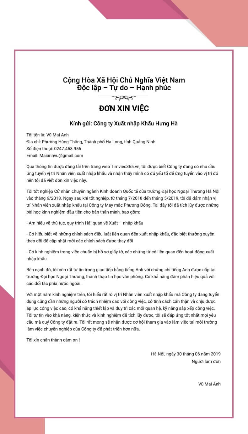 Download ngay mẫu đơn xin việc có xác nhận