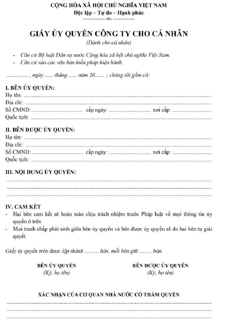 Các đối tượng trong công ty có thể tham gia trong mẫu giấy ủy quyền này là ai? 