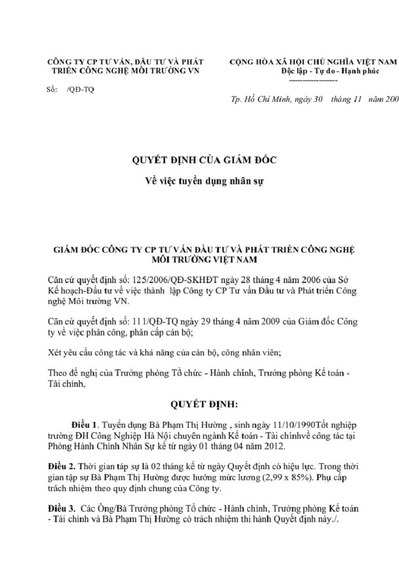 Một số lưu ý khi viết mẫu quyết định tuyển dụng