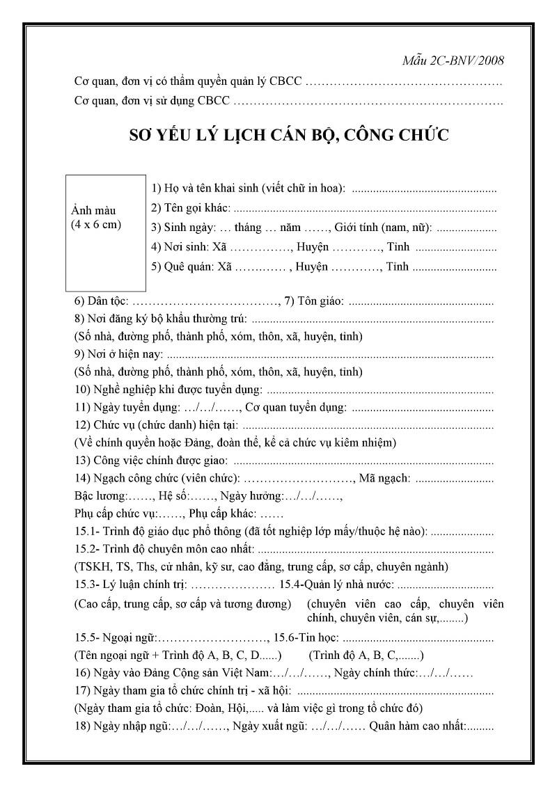 Mẫu sơ yếu lý lịch 