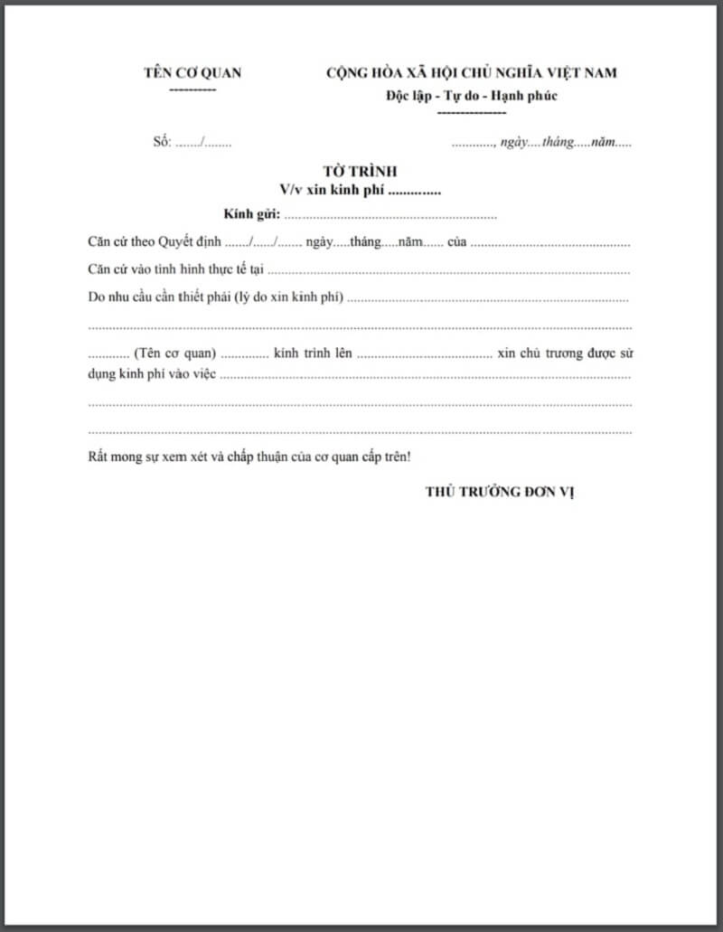 Mẫu tờ trình được dùng phổ biến