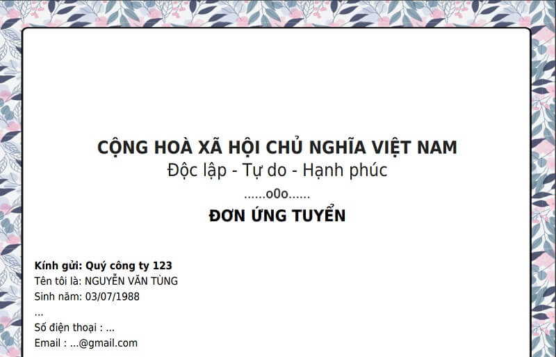 Phần mở đầu của đơn xin việc IT