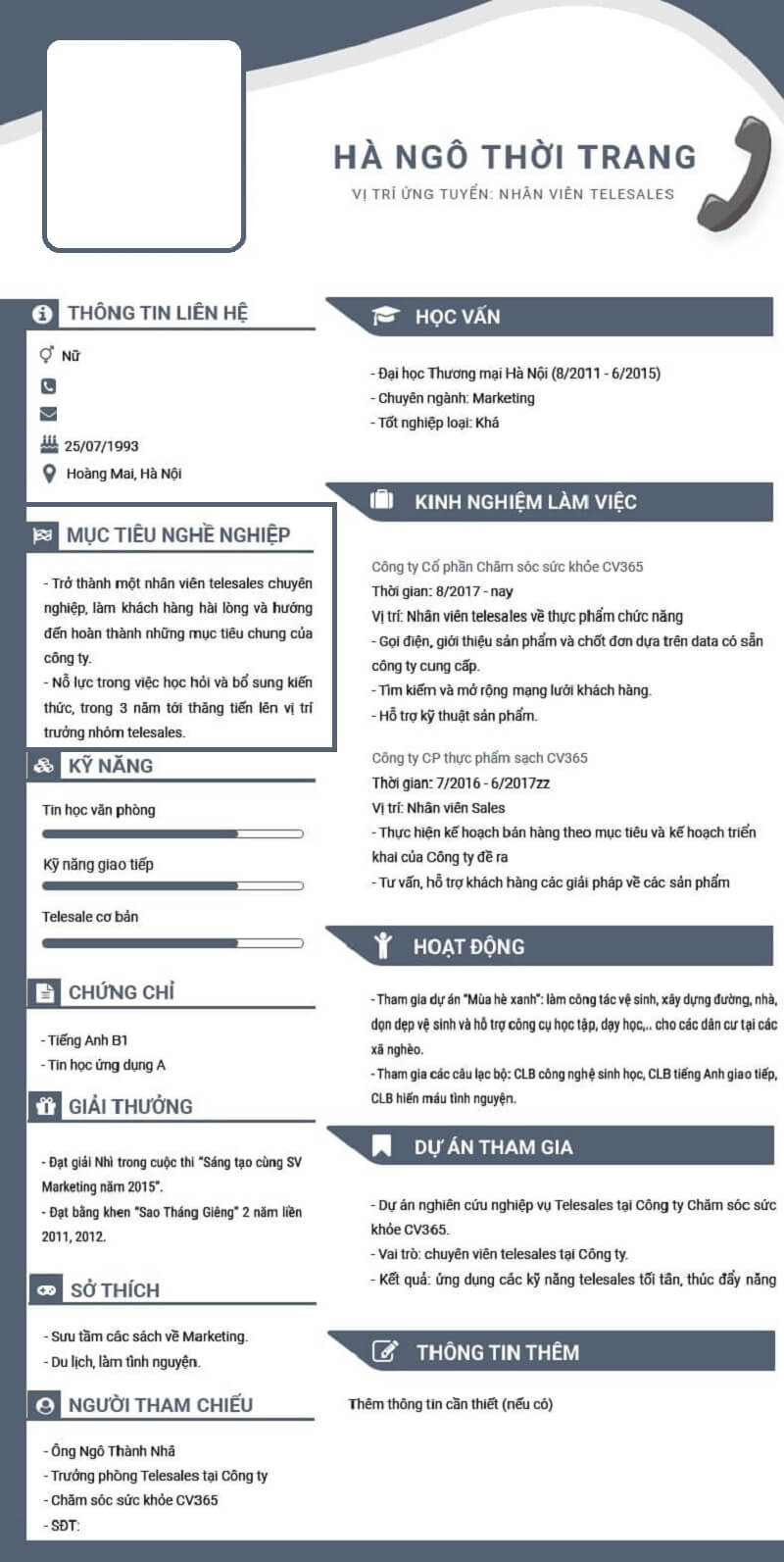 Phần mục tiêu nghề nghiệp trong CV telesale