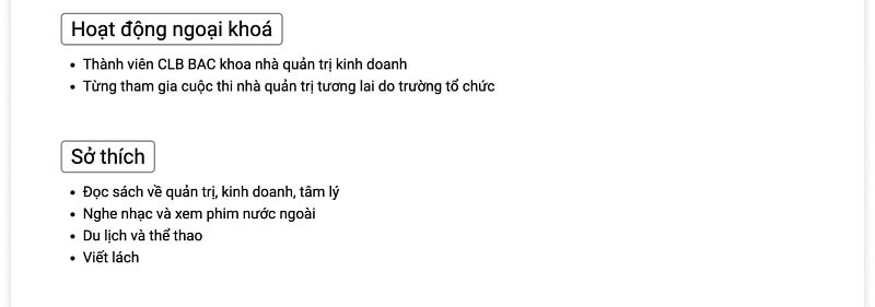 Hoạt động ngoại khóa trong CV xin việc học sinh cấp 3