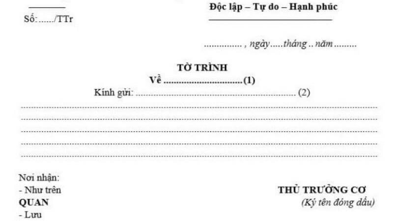 Nội dung của tờ trình
