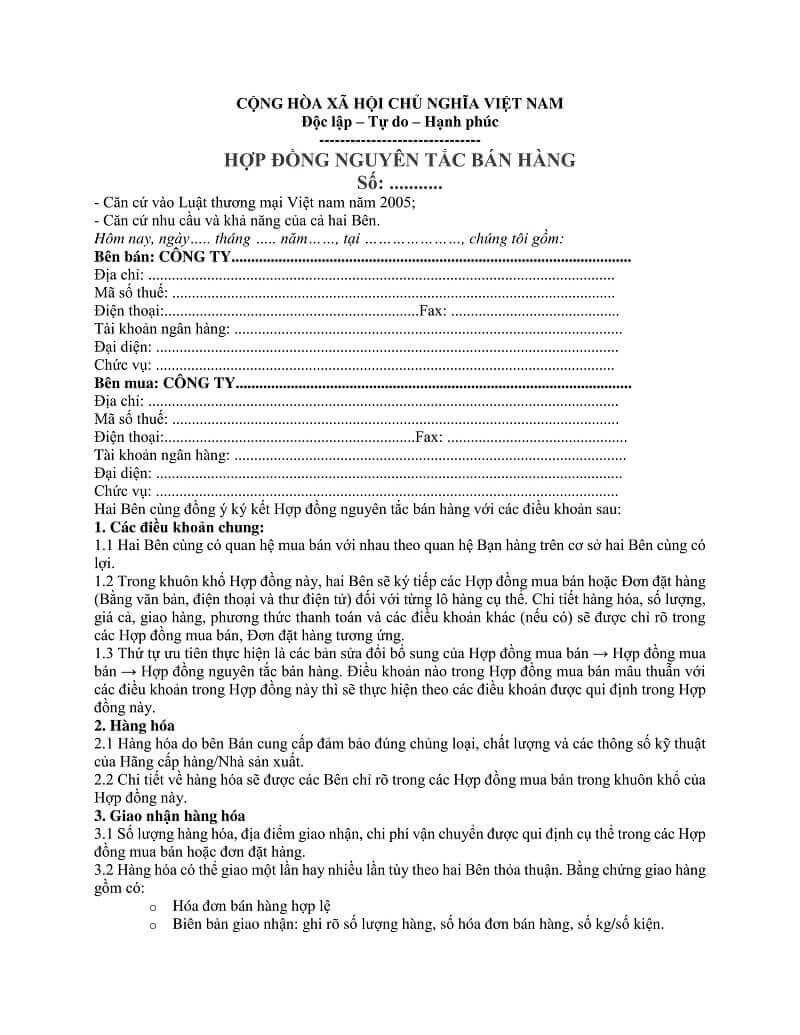 nội dung hợp đồng