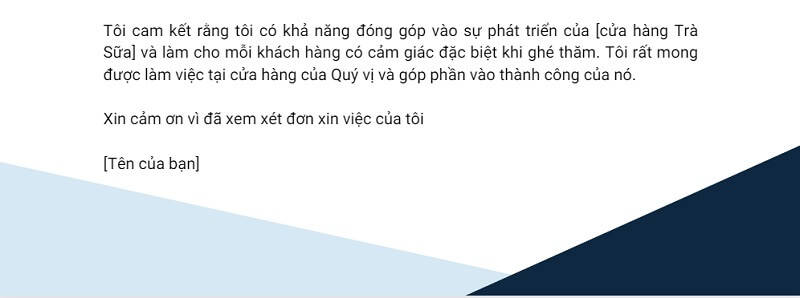 Phần kết thúc đơn xin việc quán trà sữa