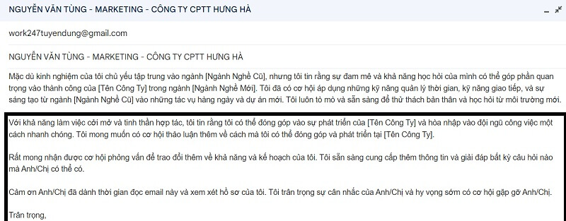Cách tạo phần kết email xin việc trái ngành hoàn thiện