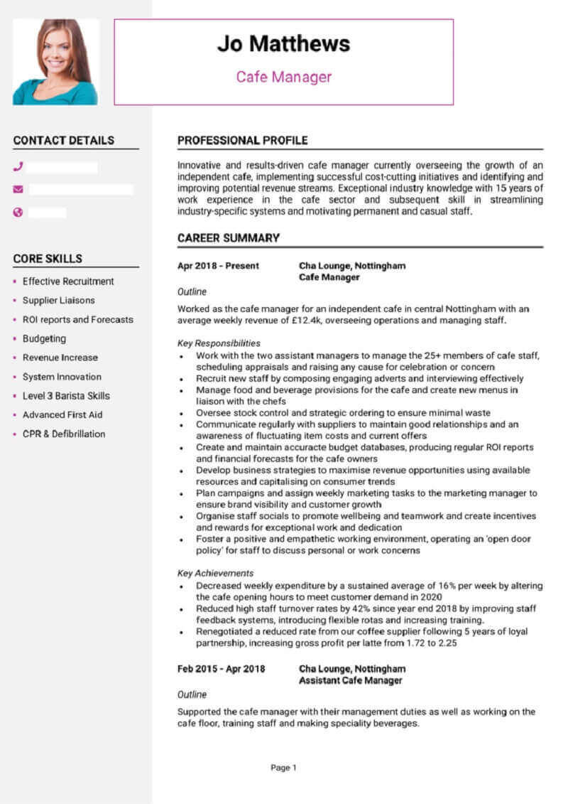 Mẫu CV xin việc quản lý quán cafe