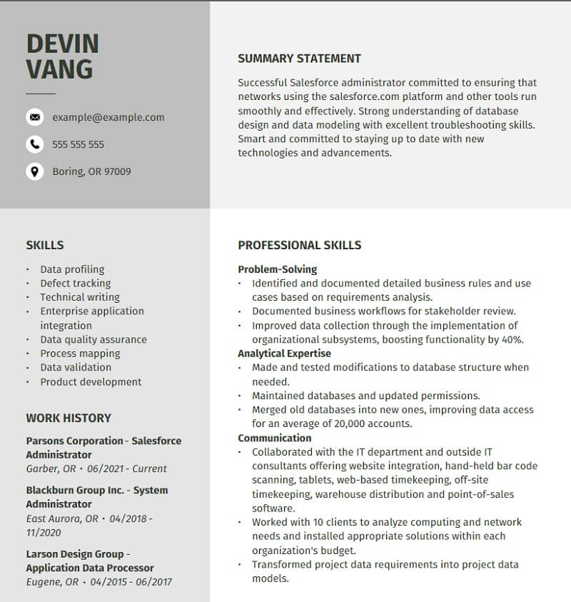 Mẫu CV Sales Admin thể hiện tố chất quản lý