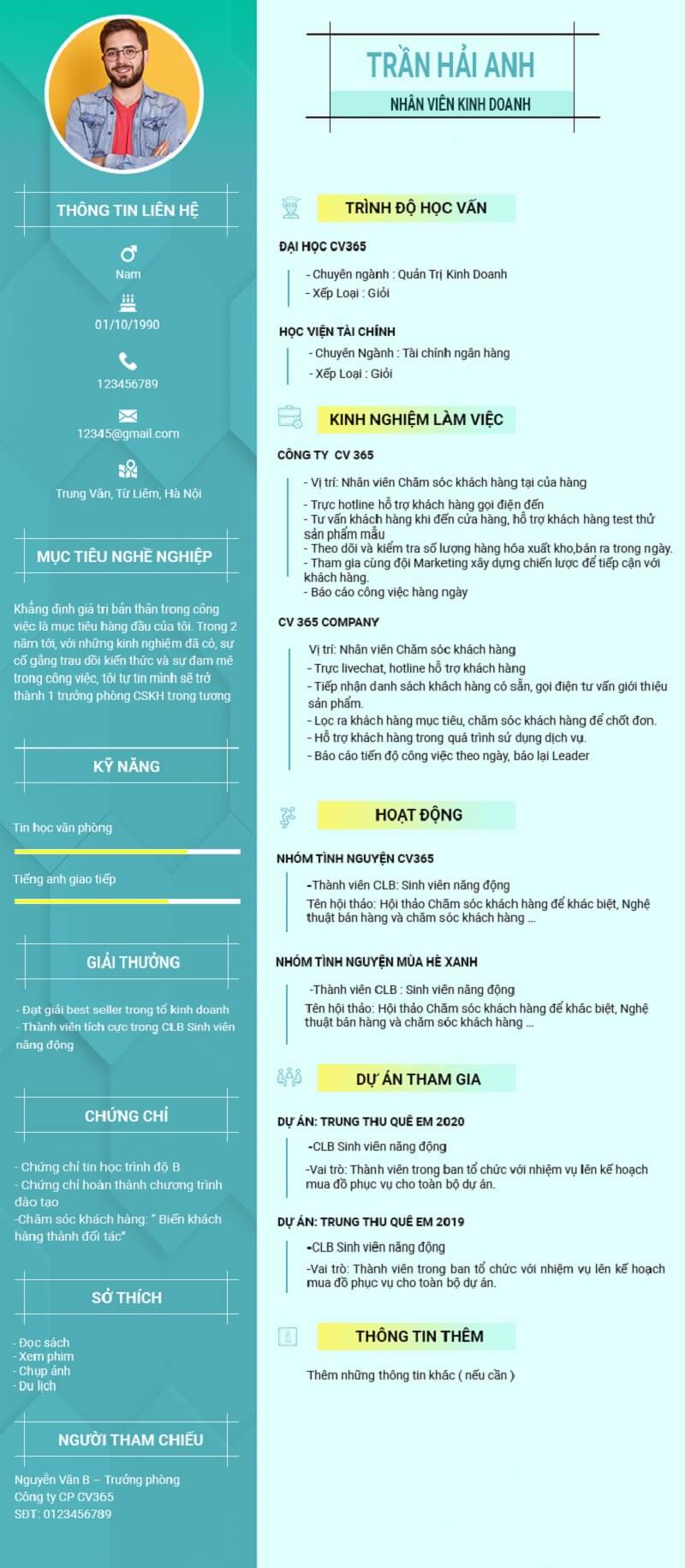 Mẫu CV nhân viên kinh doanh phong cách sáng tạo