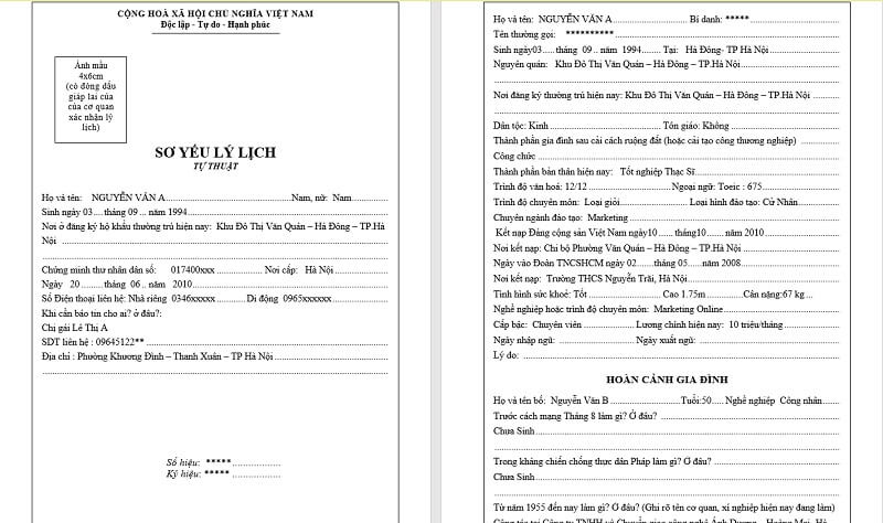 Mẫu sơ yếu lý lịch khi xin việc Highland Coffee