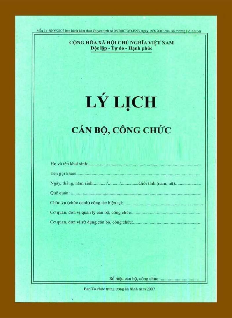 Bố cục của sơ yếu lý lịch mẫu 2a