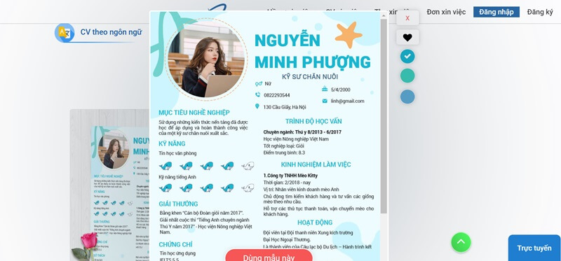 Tạo mẫu CV xin việc Nông - Lâm - Ngư Nghiệp chất lượng tại viecday365