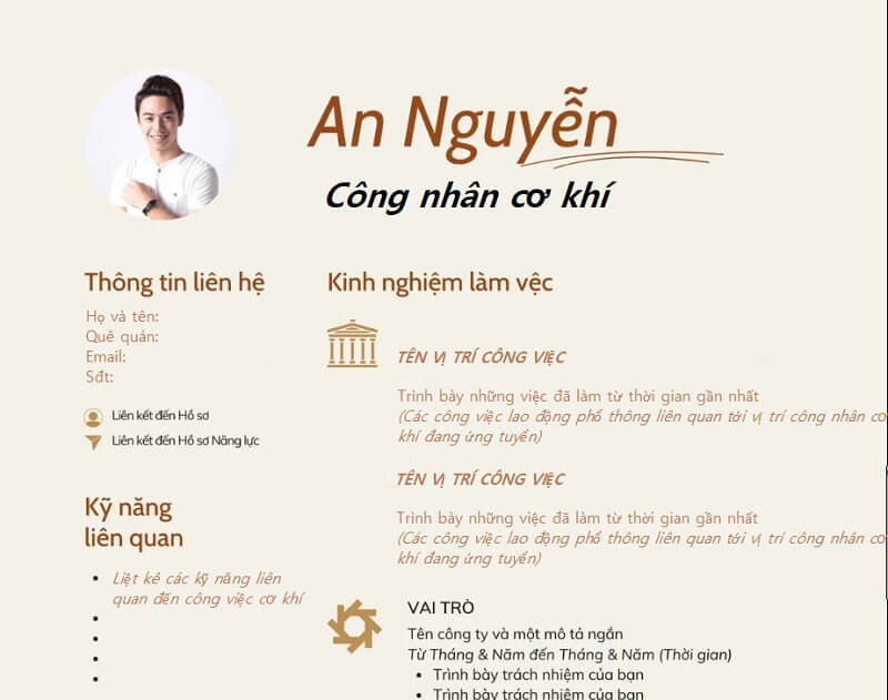 Mẫu CV công nhân đơn giản