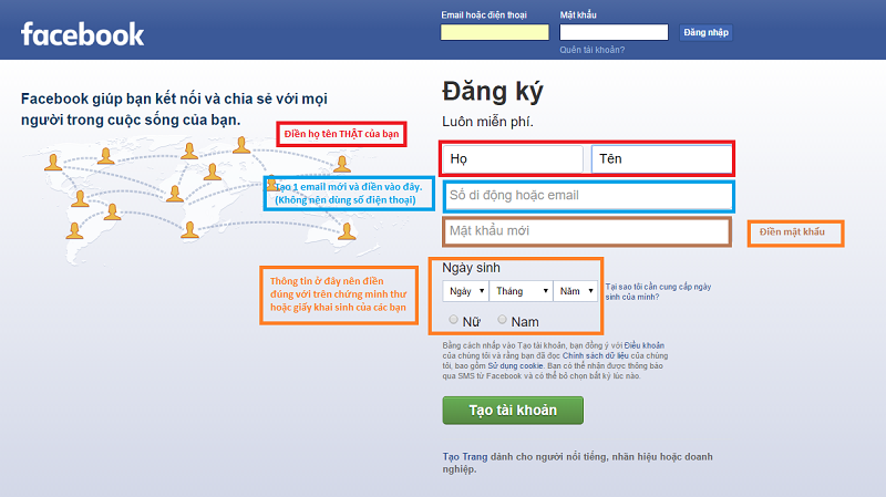 Tạo tài khoản trên facebook