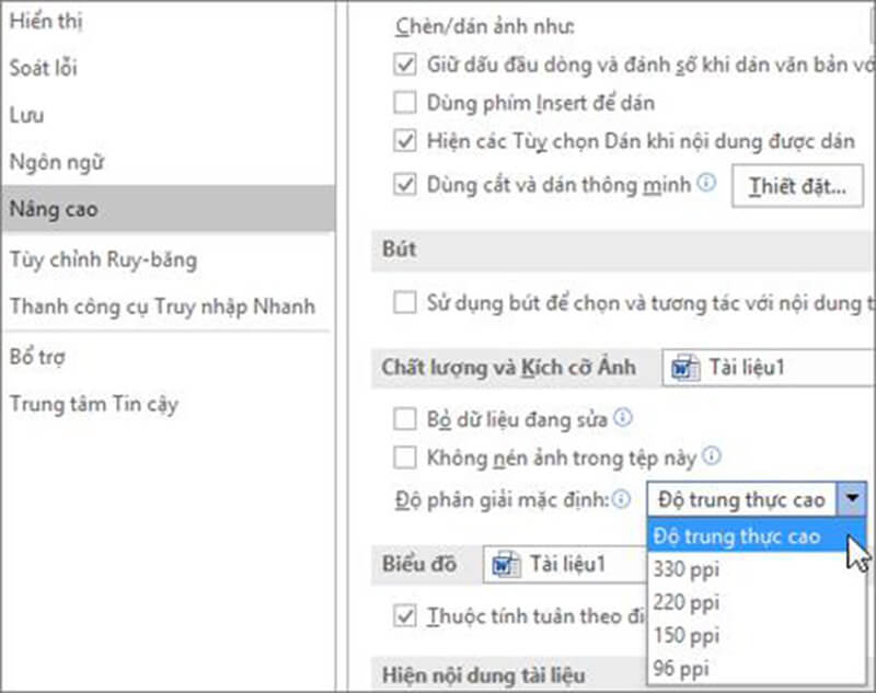 Thay đổi độ phân giải  khi chèn ảnh vào excel