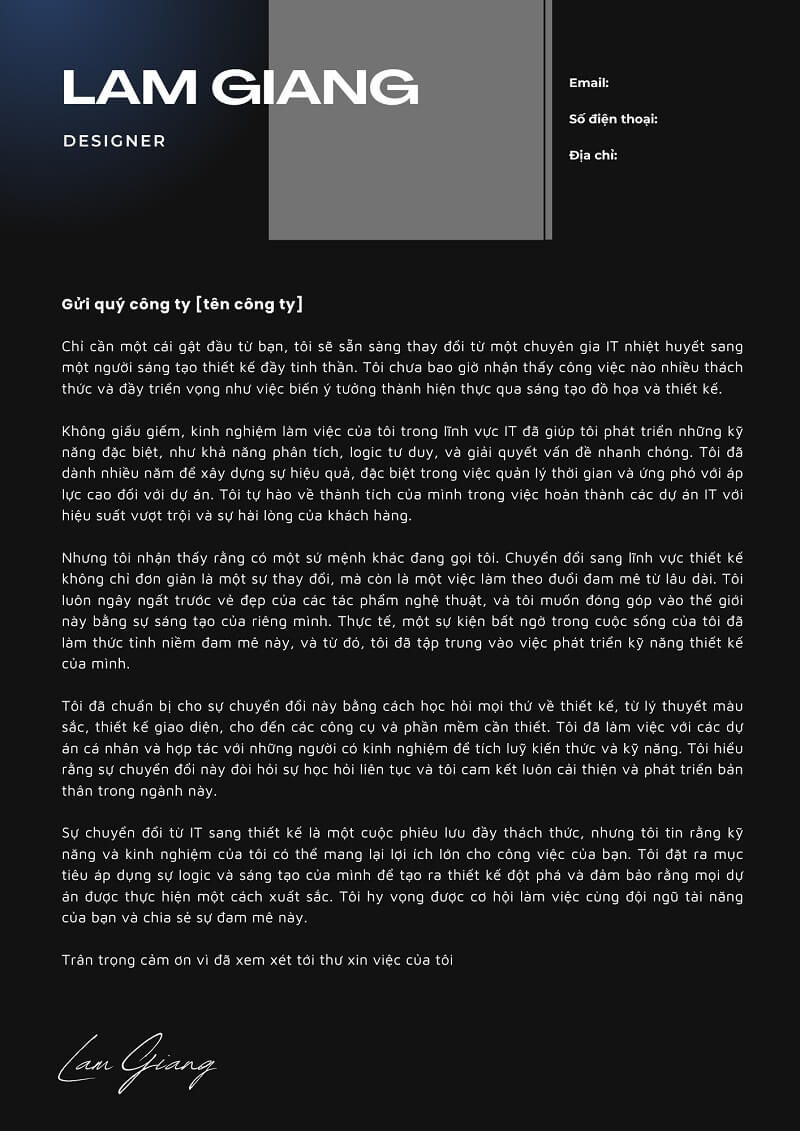 Mẫu thư xin việc trái ngành ấn tượng