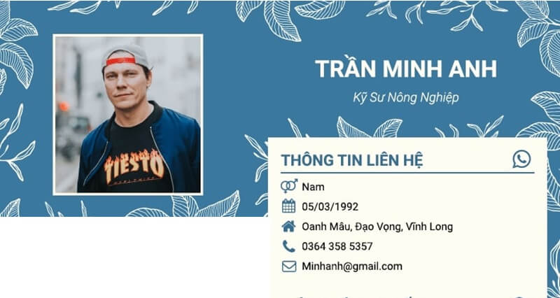 Phần thông tin cá nhân trong bản CV Nông - Lâm - Ngư Nghiệp
