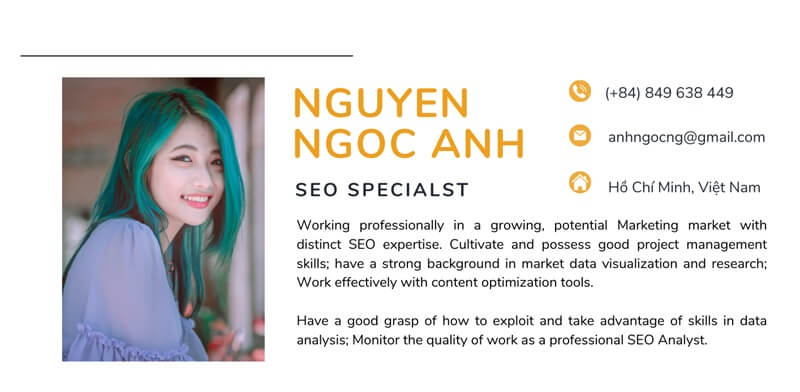 Phần thông tin cá nhân trong bản CV SEO website