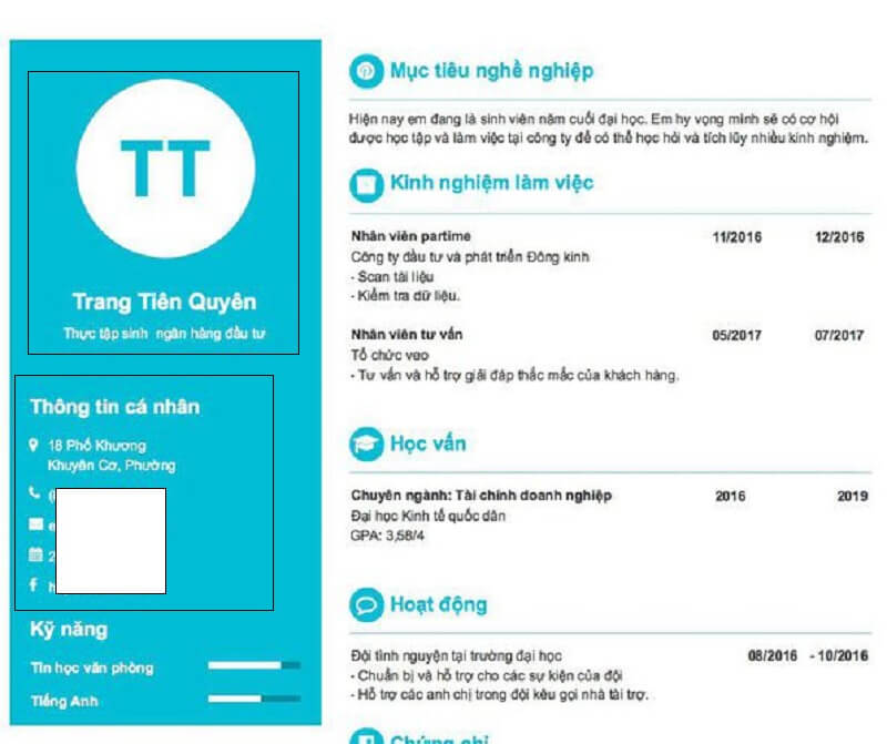 Thông tin cá nhân trong bố cục CV thực tập sinh ngân hàng