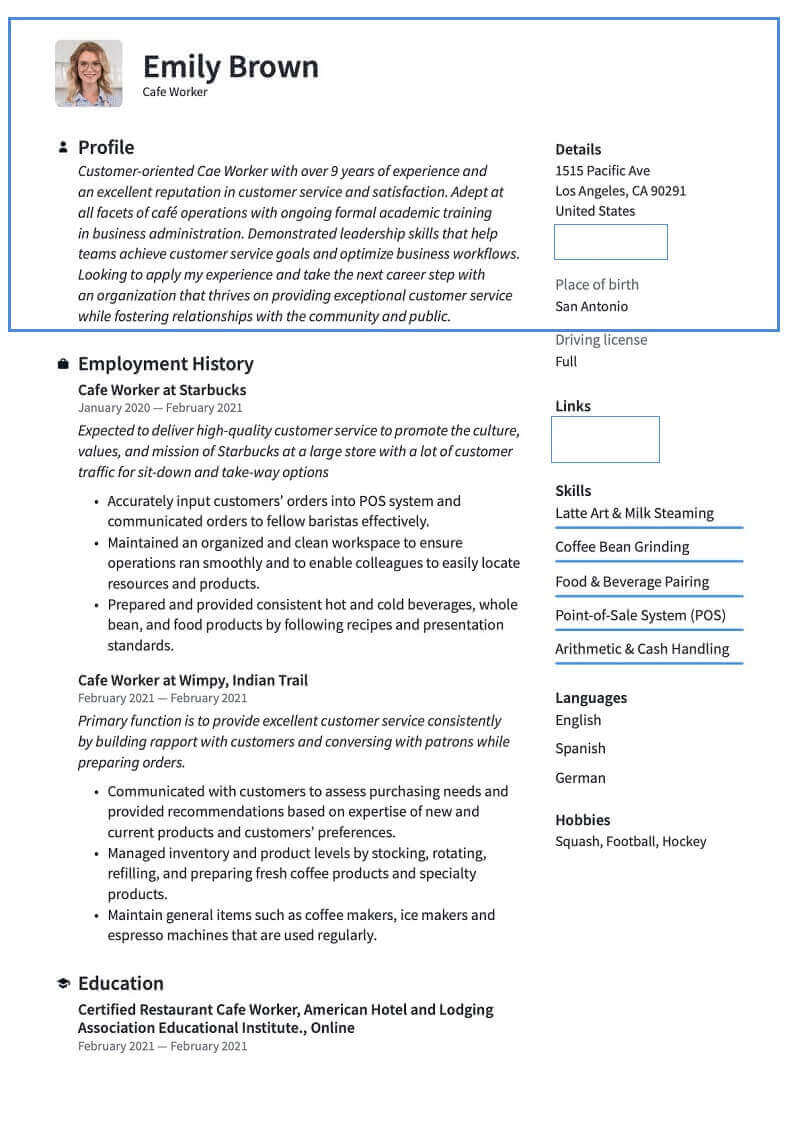 Thông tin cá nhân trong CV xin việc quán cafe