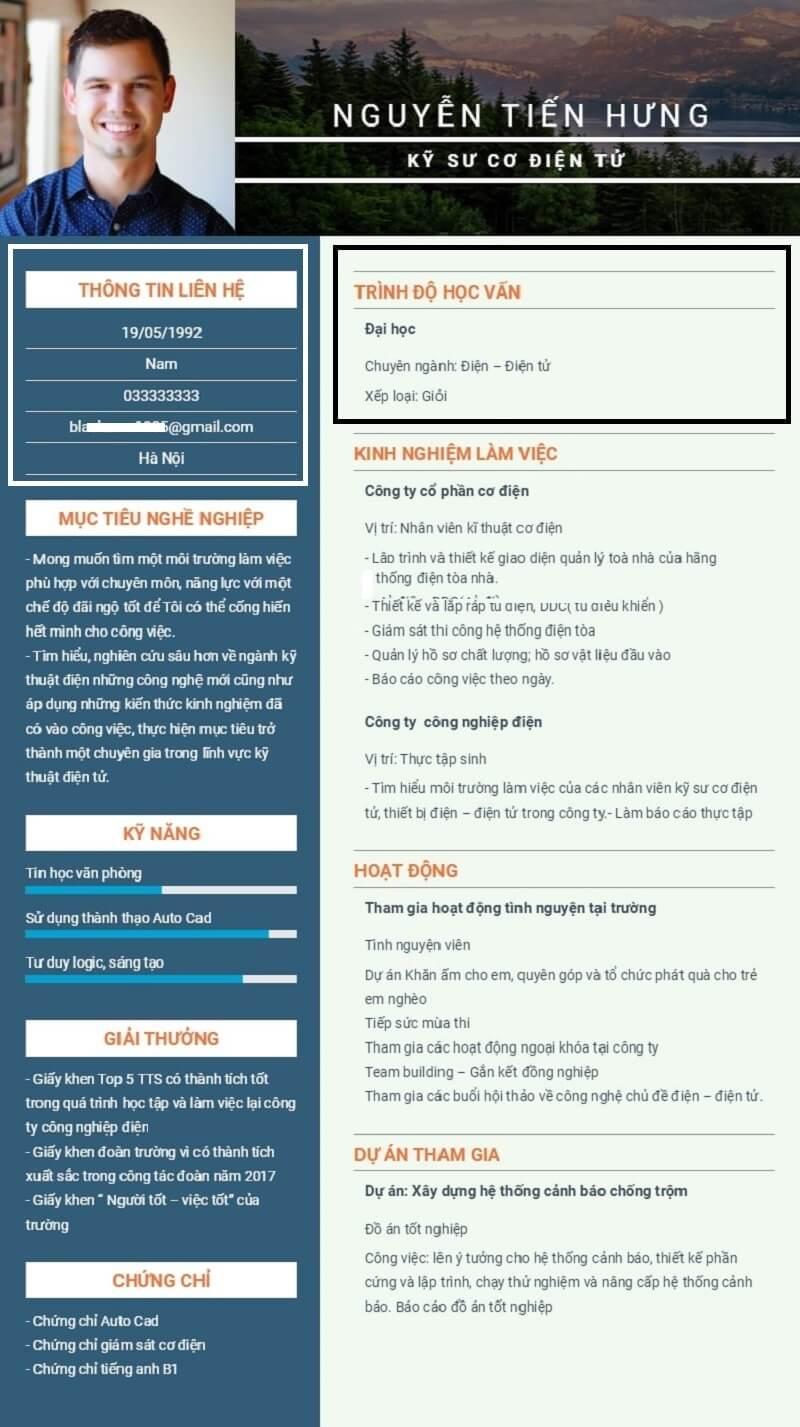 Cách viết thông tin cá nhân và trình độ chuyên môn trong CV điện – điện tử