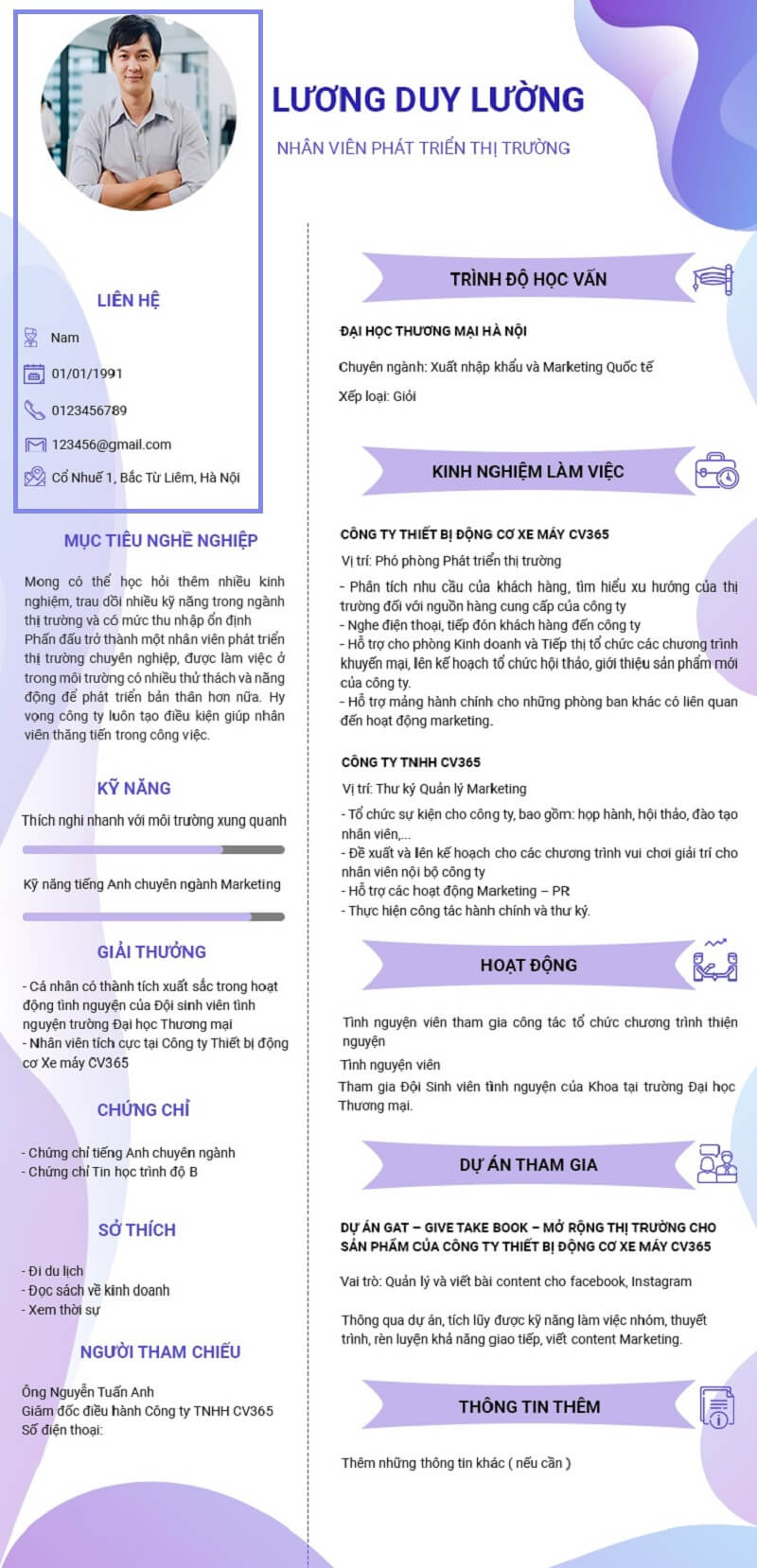 Thông tin cá nhân ứng viên trong mẫu CV tiếng Việt