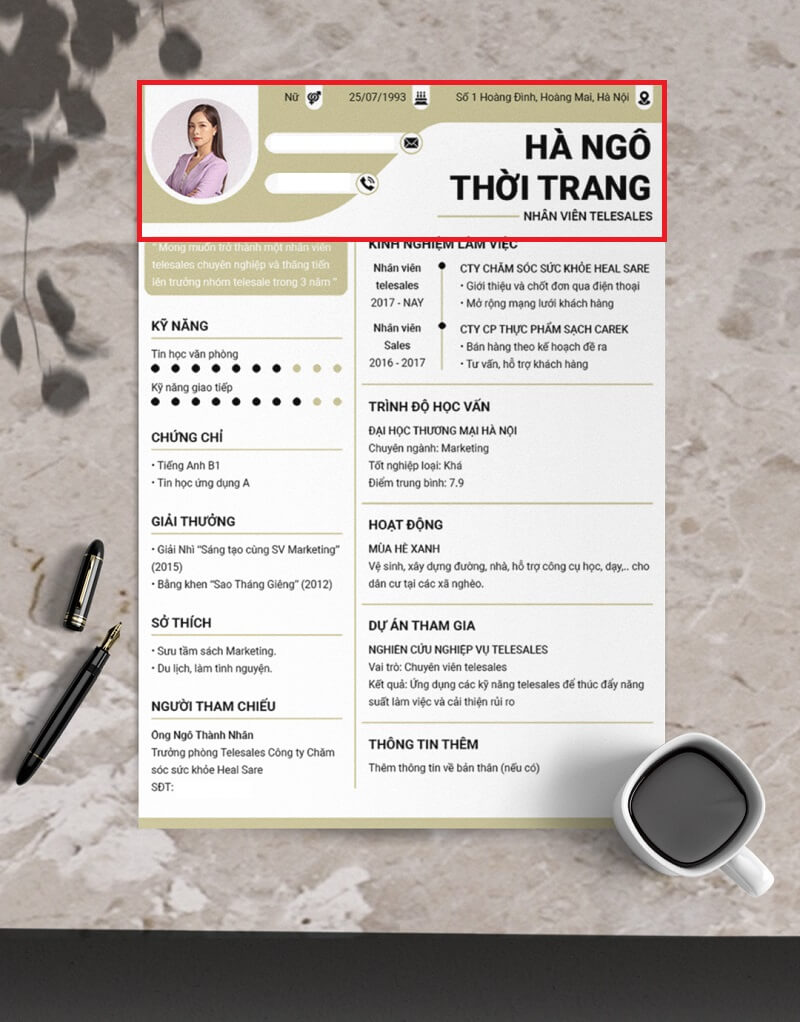 Phần thông tin cá nhân trong CV telesale