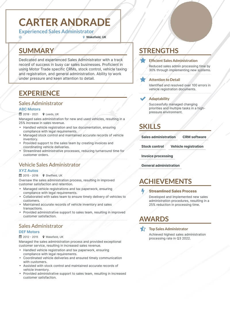 Phần thông tin cá nhân trong CV Sales Admin