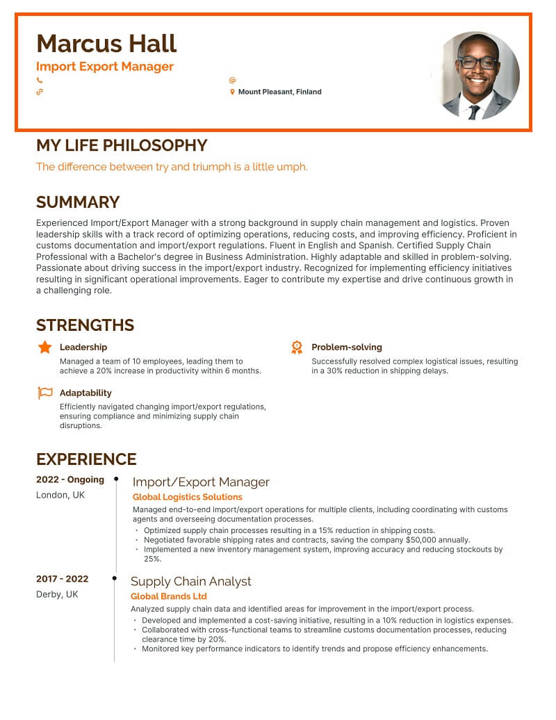 Phần thông tin cá nhân trong mẫu CV xuất nhập khẩu bằng tiếng Anh