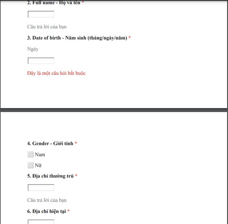 Viết phần thông tin cá nhân trong đơn xin việc CGV