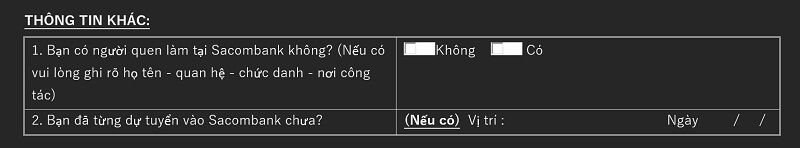 Phần thông tin khác trong CV Sacombank