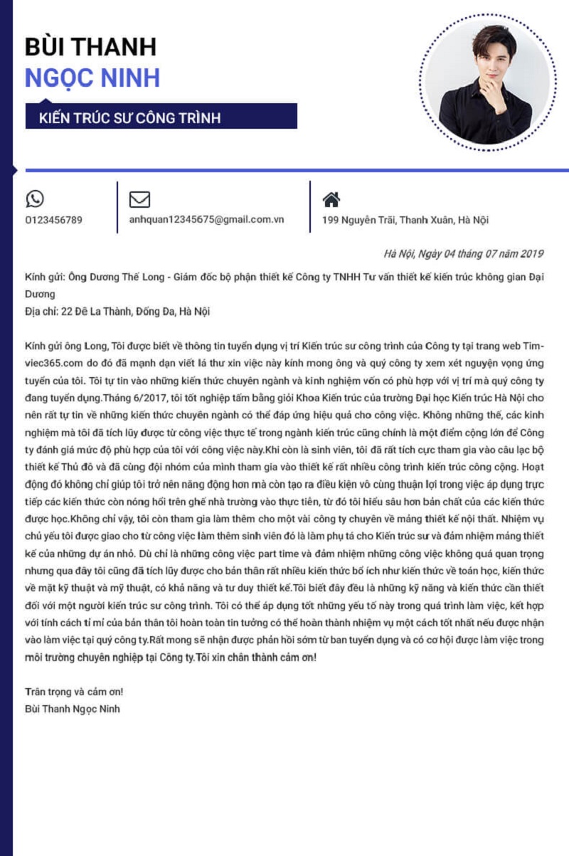 Thư xin việc kiến trúc sư